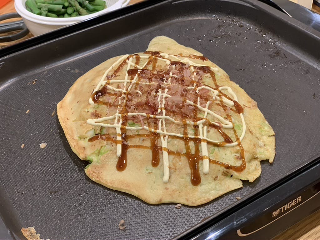 【料理日記】お好み焼きonホットプレート